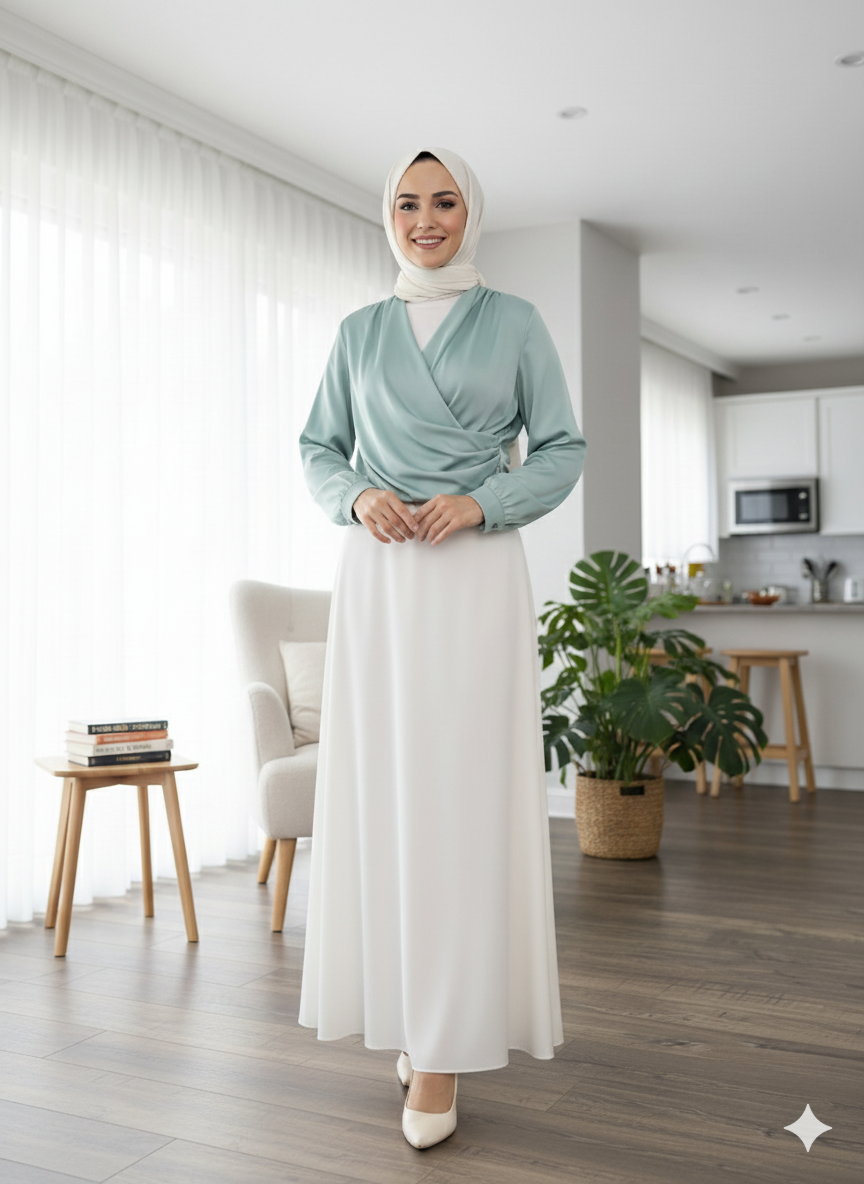 The Luxe Mint Wrap Blouse