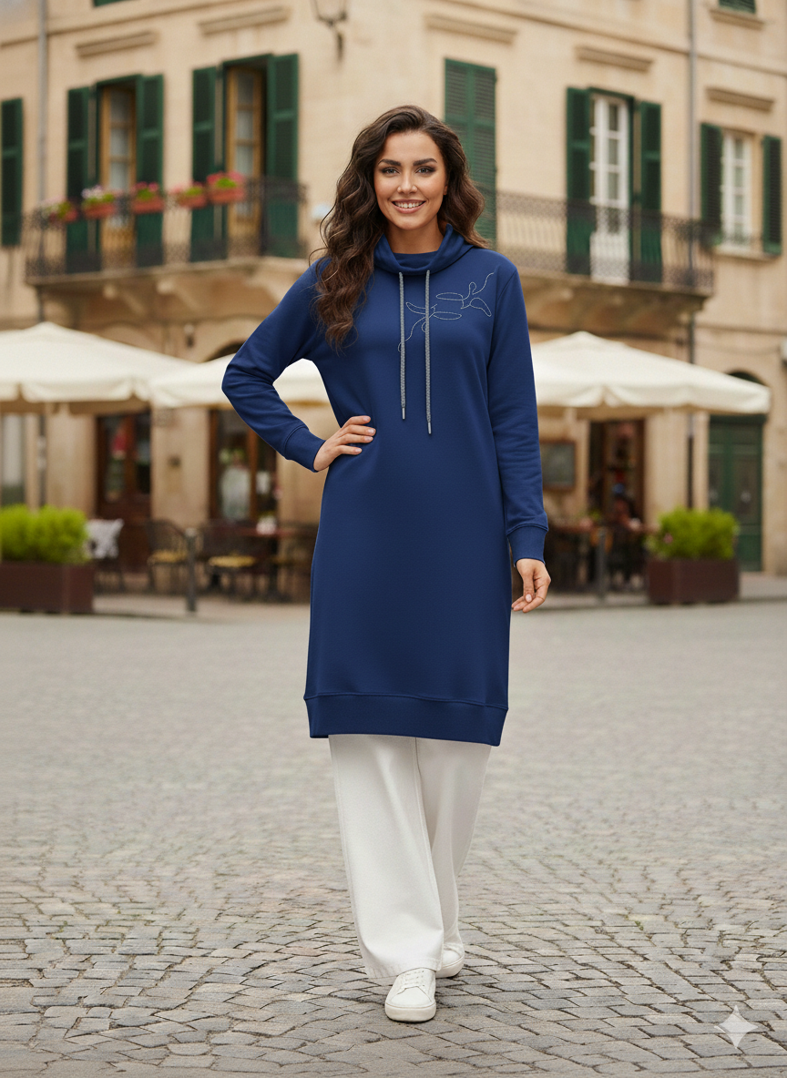 Long Red Cowl-Neck Tunic