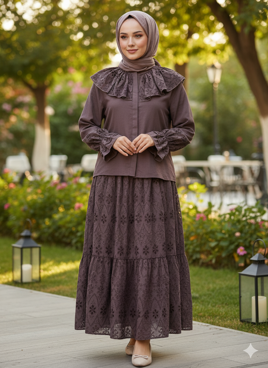 The Vintage Plum Eyelet Cotton Co-ord