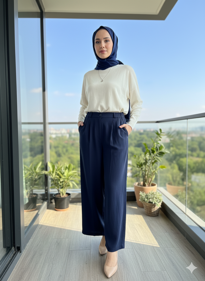 The Luxe Navy Tencel Wide-Leg Pants