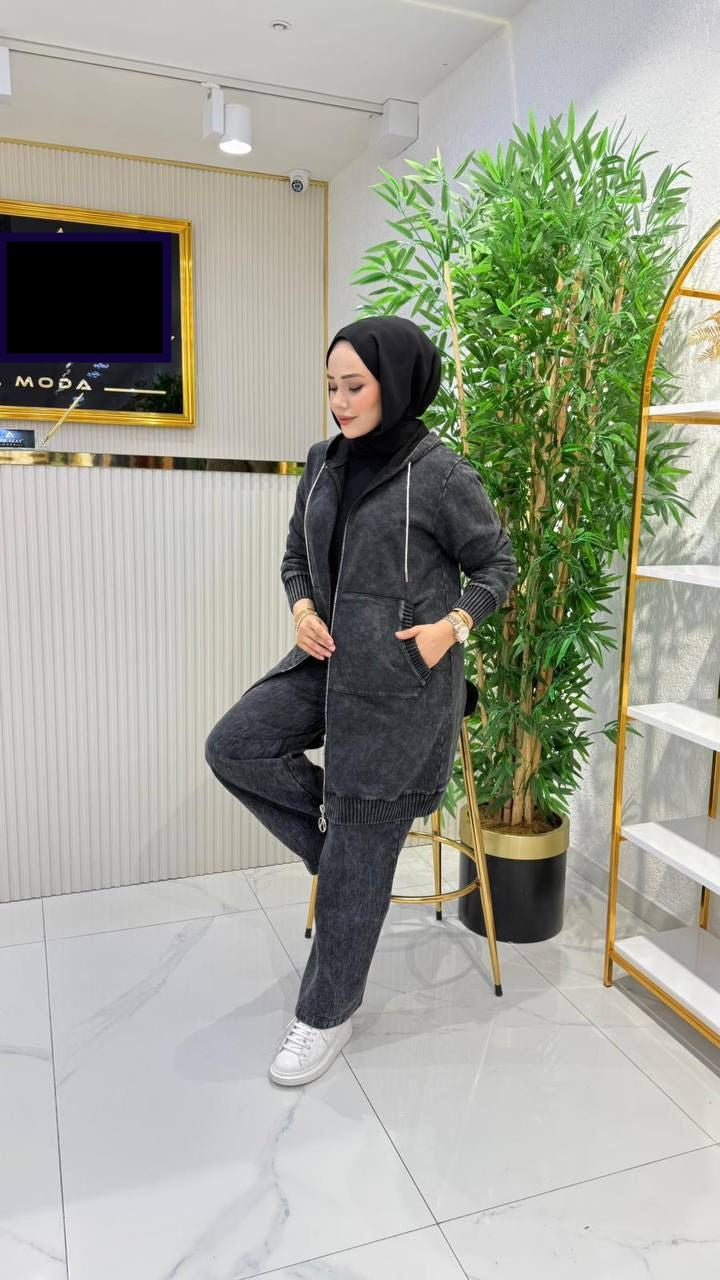Urban Comfort Denim-Look Modest Tracksuit