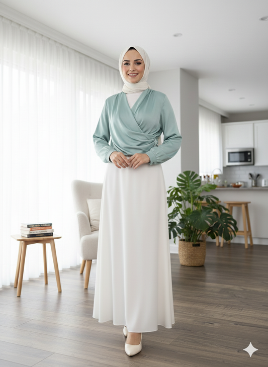 The Luxe Mint Wrap Blouse