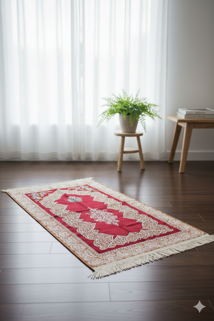 Elegant Red Prayer Rug with Traditional Design