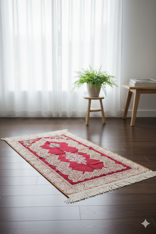 Elegant Red Prayer Rug with Traditional Design