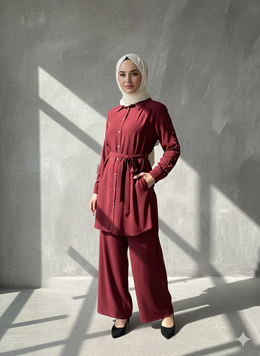 Pearl-Embellished Modest Co-ord Set