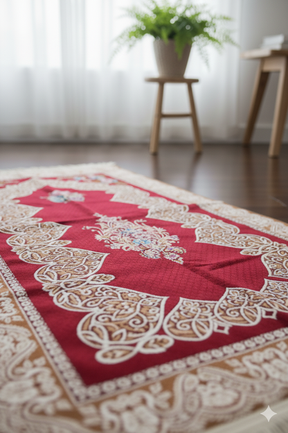 Elegant Red Prayer Rug with Traditional Design