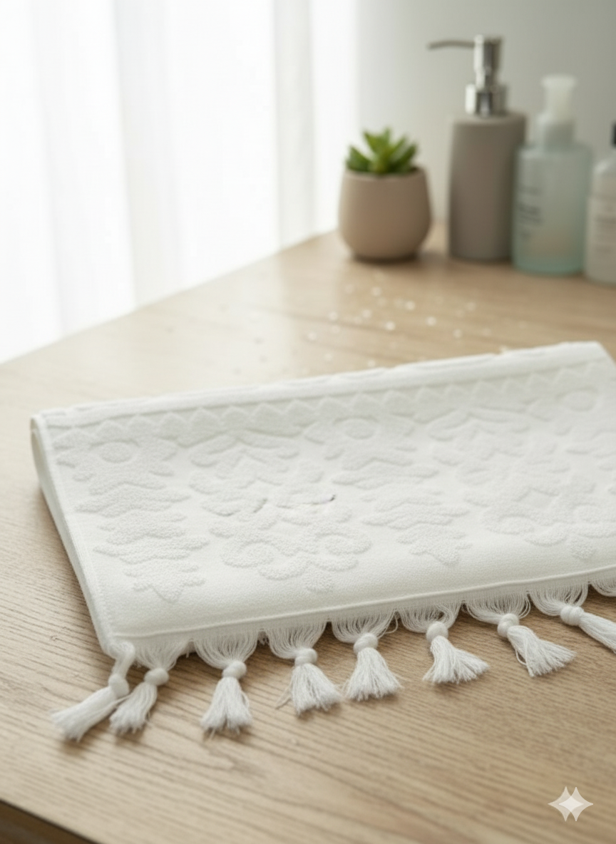 Embossed Floral Tassel Hand Towel