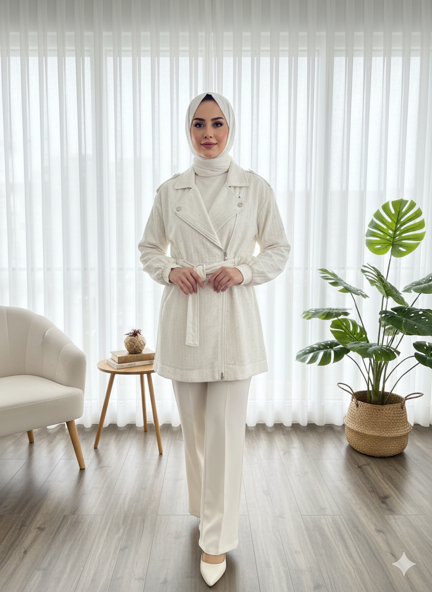 Belted Striped Asymmetrical Zip Jacket