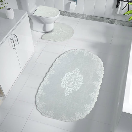 Elegant Lace-Trimmed 3-Piece Bathroom Rug Set
