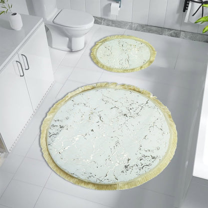 Luxury Marble Print 2-Piece Fringed Bath Rug Set