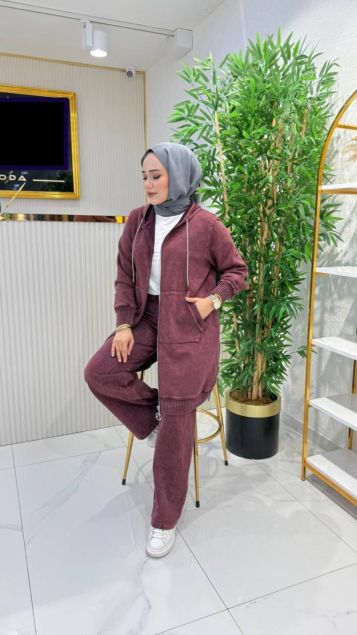 Urban Comfort Denim-Look Modest Tracksuit