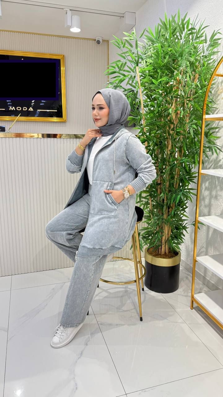 Urban Comfort Denim-Look Modest Tracksuit