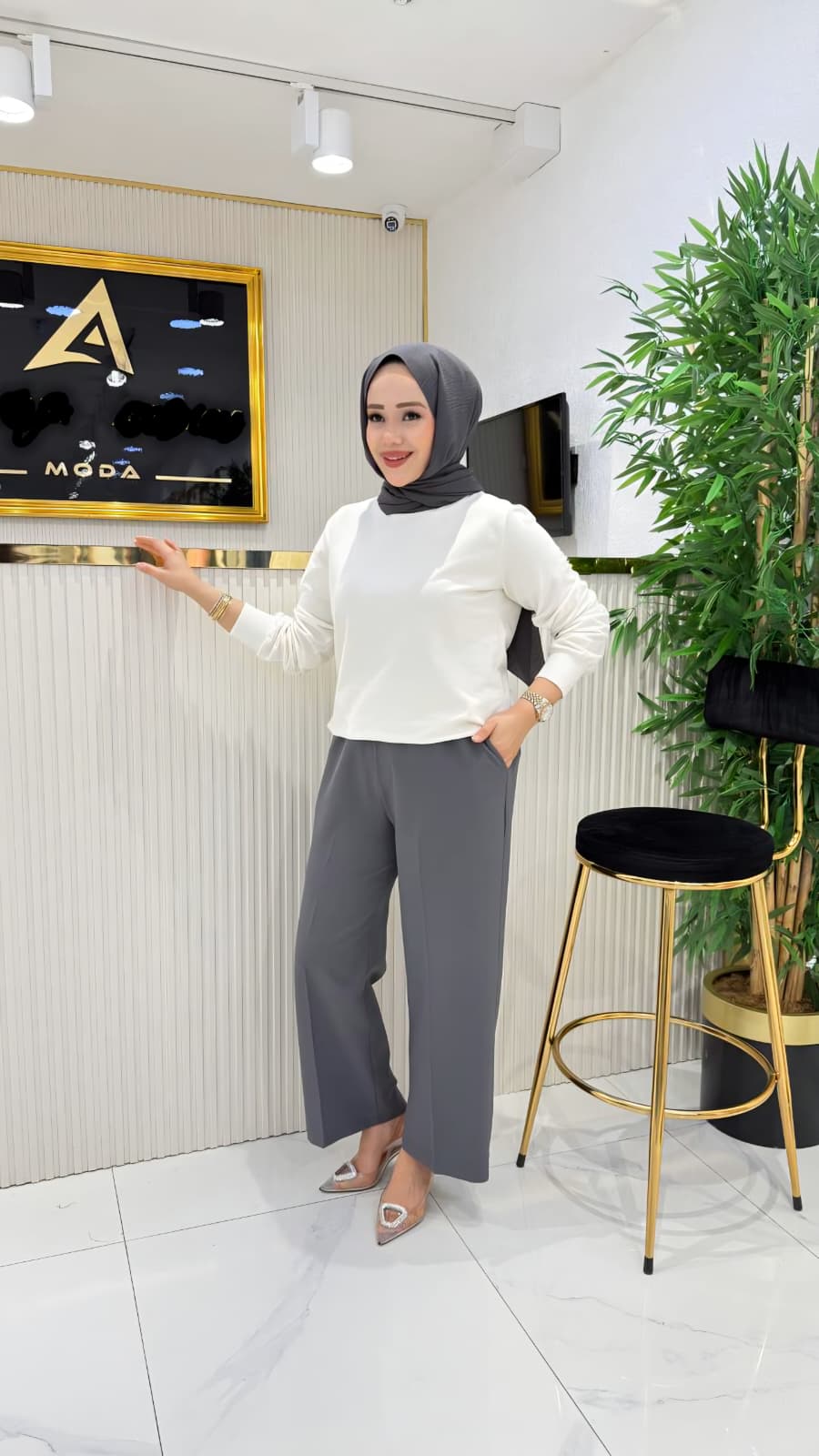 High-Waisted Wide-Leg Tailored Trousers
