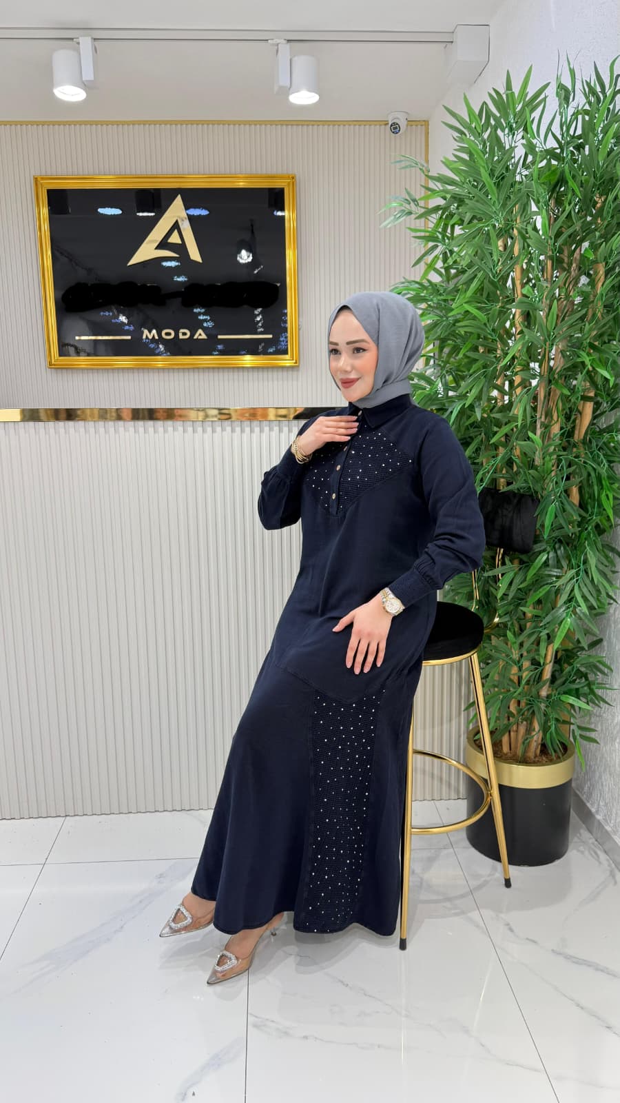 Midnight Navy Studded Maxi Dress