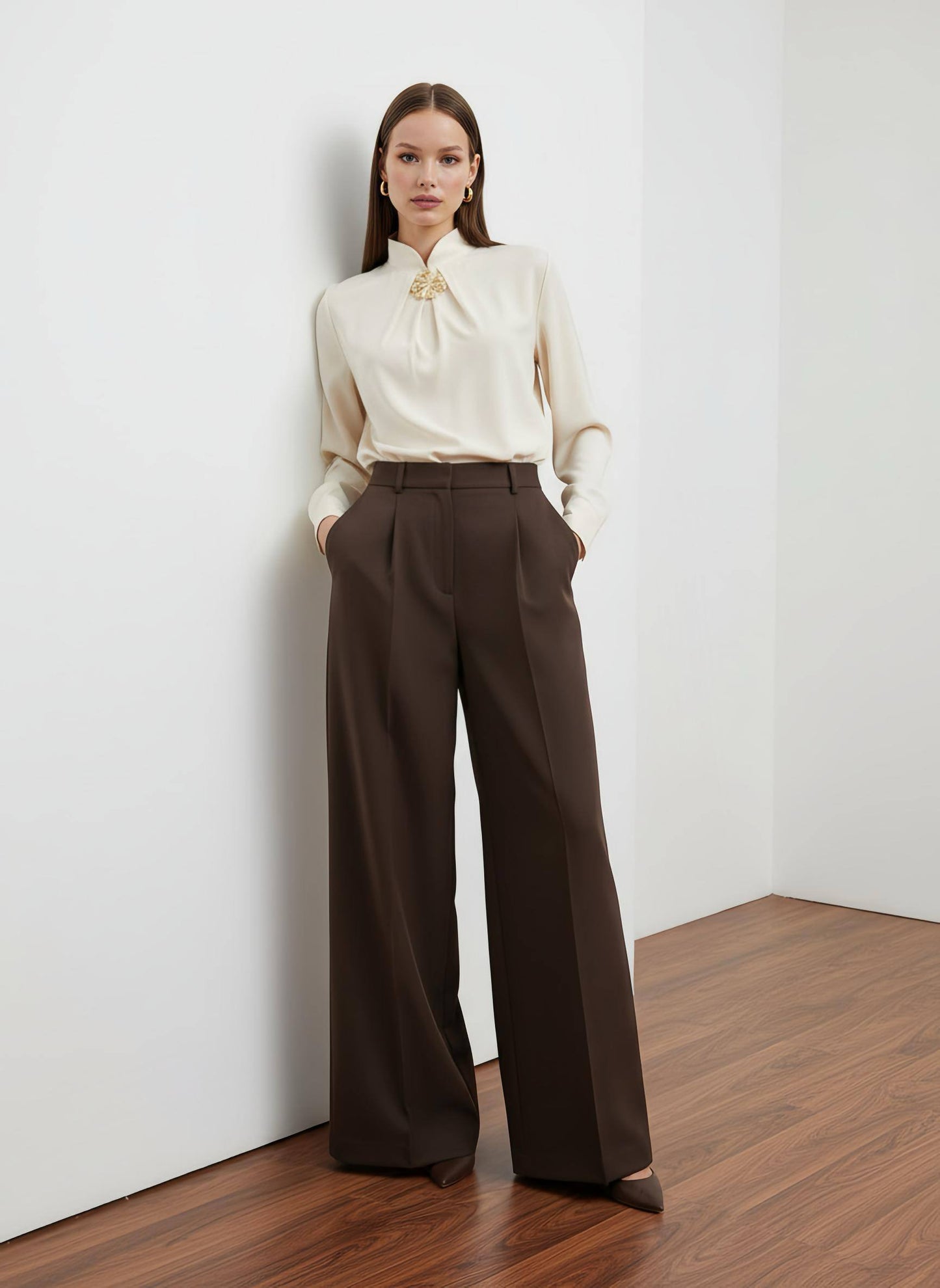 Royal Cream Brooch Blouse