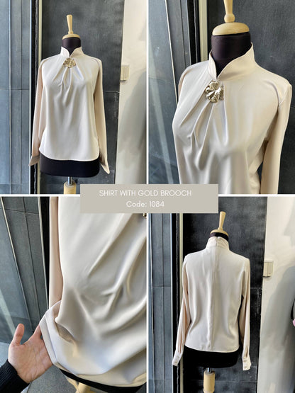 Royal Cream Brooch Blouse