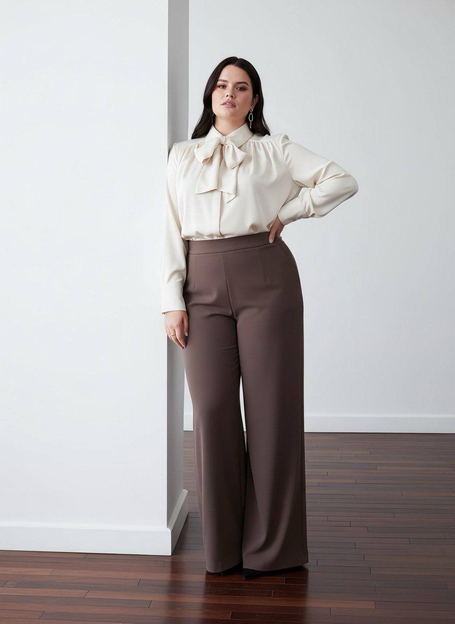 Ivory Pussy-Bow Pleated Blouse
