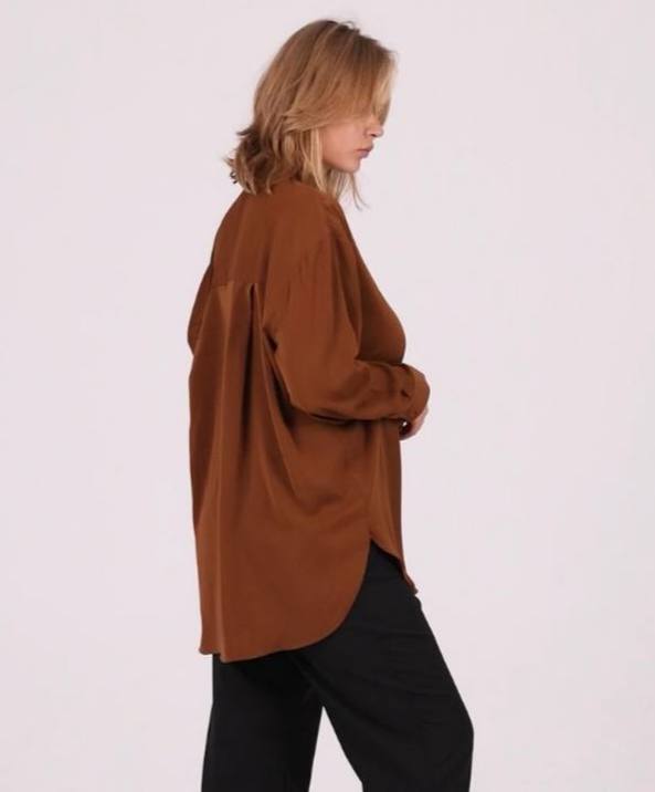 Cinnamon Lattice-Trim Tunic Shirt