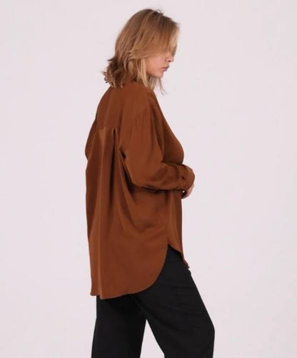 Cinnamon Lattice-Trim Tunic Shirt