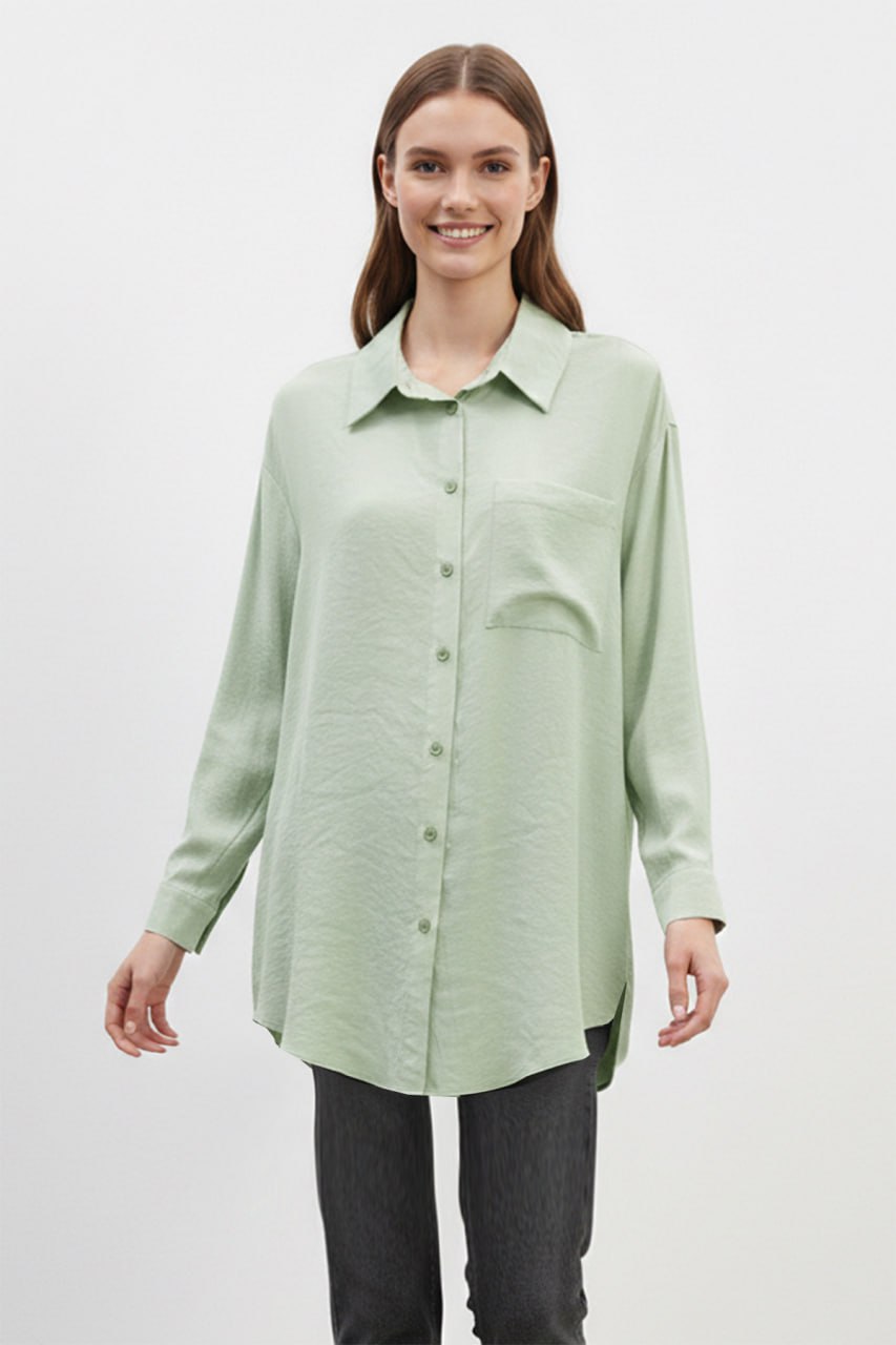 Relaxed Fit Longline Linen-Look Blouse in Sage