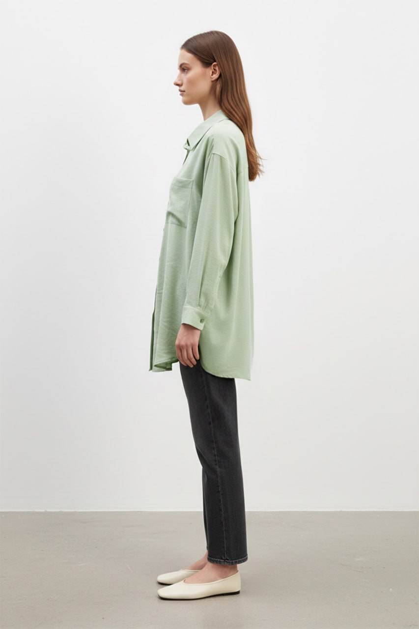 Relaxed Fit Longline Linen-Look Blouse in Sage