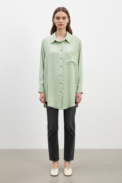 Relaxed Fit Longline Linen-Look Blouse in Sage