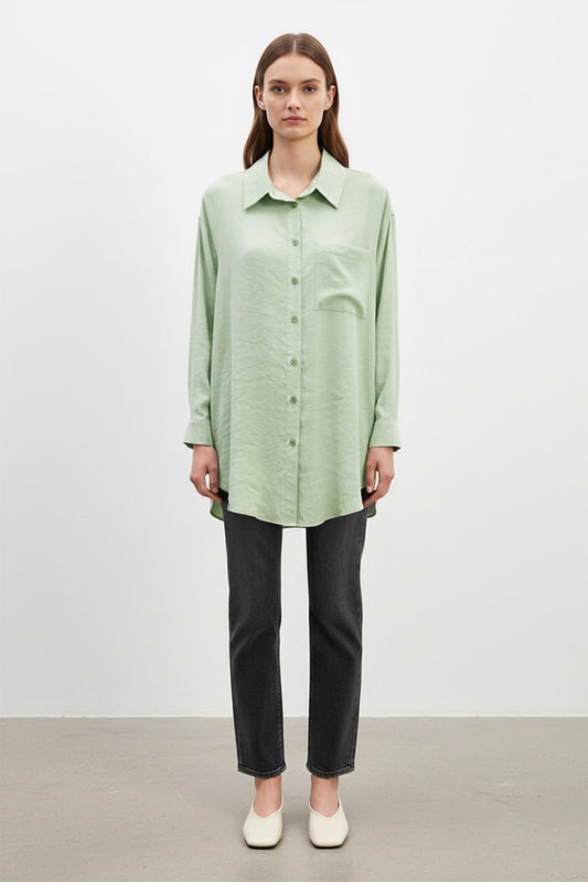 Relaxed Fit Longline Linen-Look Blouse in Sage
