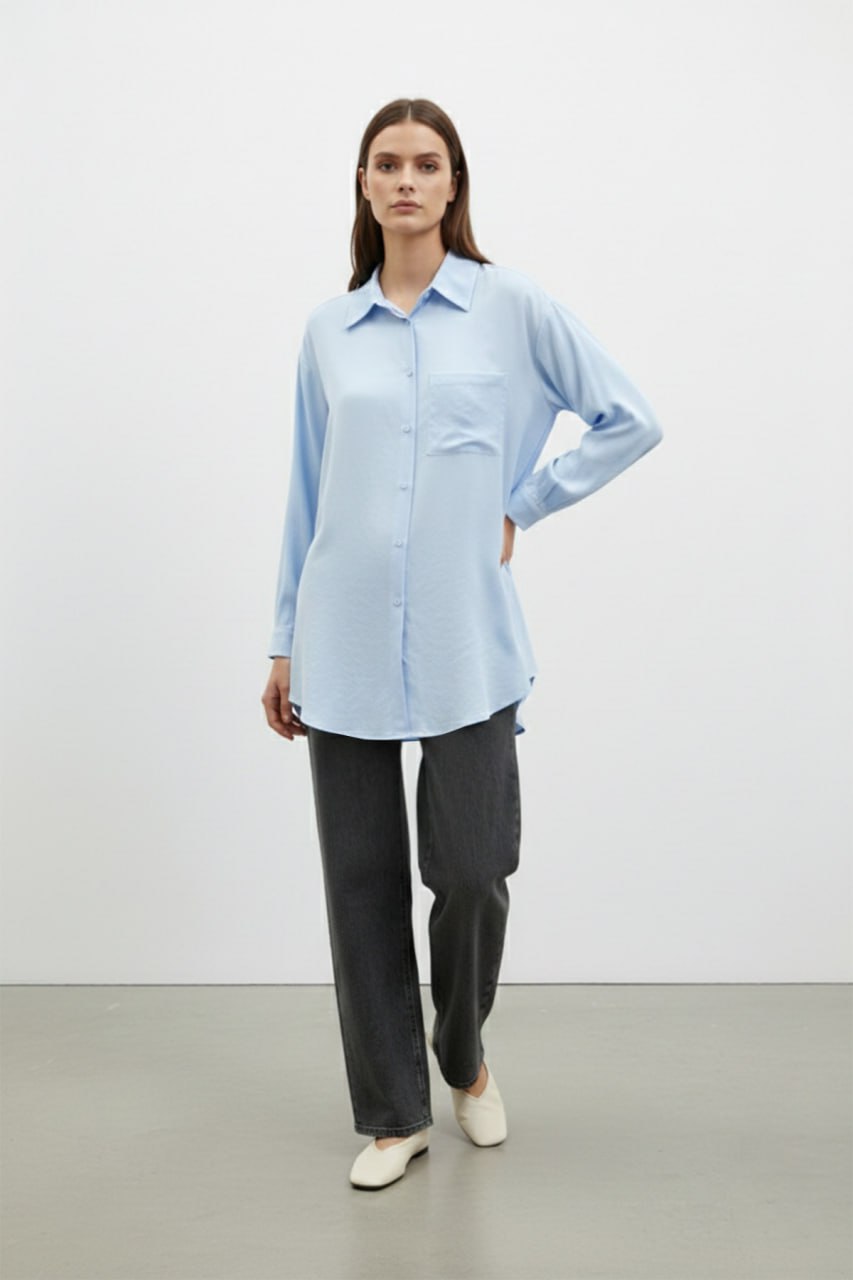 Relaxed Fit Longline Linen-Look Blouse in Sage