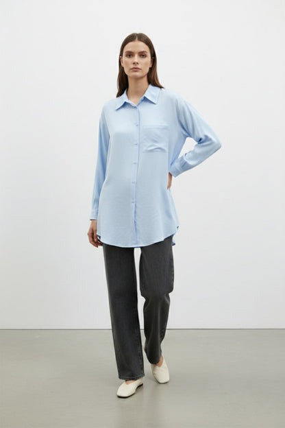 Relaxed Fit Longline Linen-Look Blouse in Sage