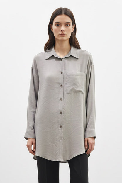 Relaxed Fit Longline Linen-Look Blouse in Sage