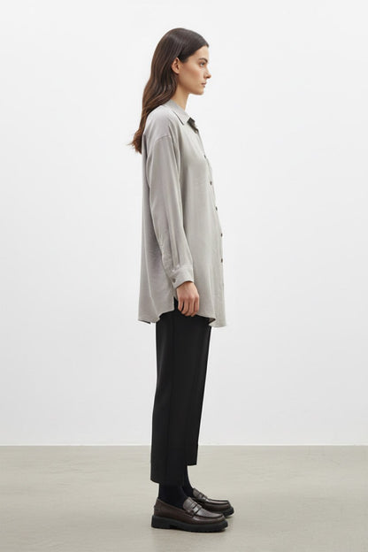 Relaxed Fit Longline Linen-Look Blouse in Sage