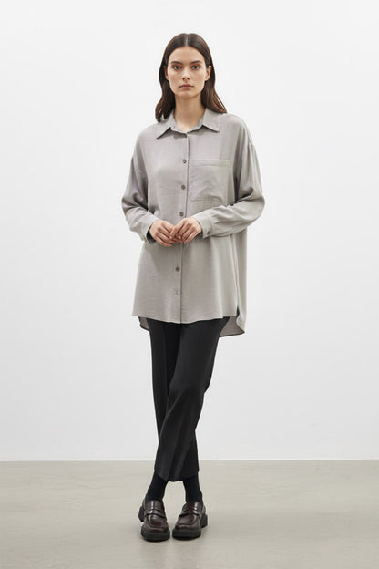 Relaxed Fit Longline Linen-Look Blouse in Sage