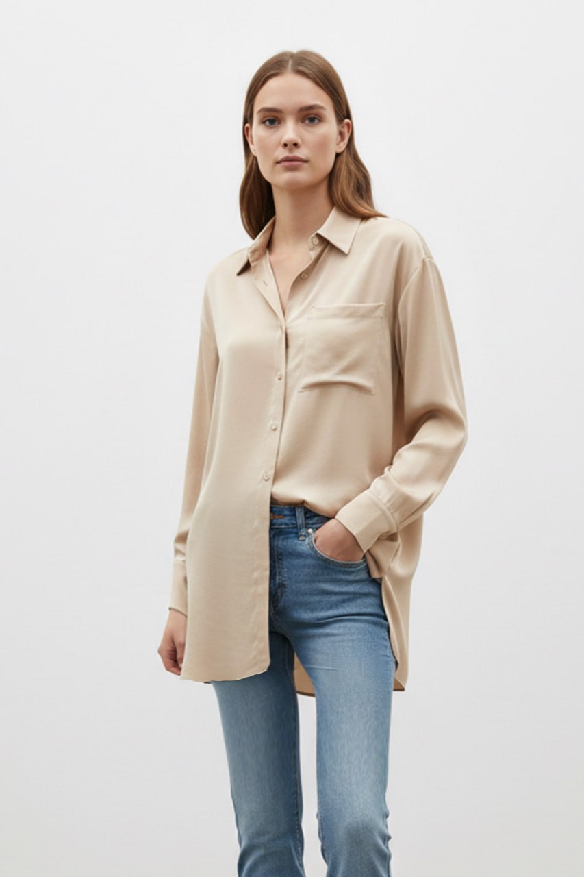 Relaxed Fit Longline Linen-Look Blouse in Sage