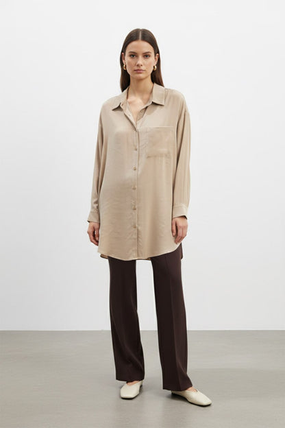 Relaxed Fit Longline Linen-Look Blouse in Sage