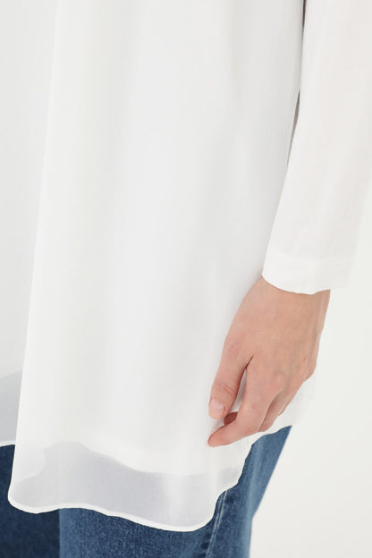 Elegant White Chiffon Hem Tunic Blouse