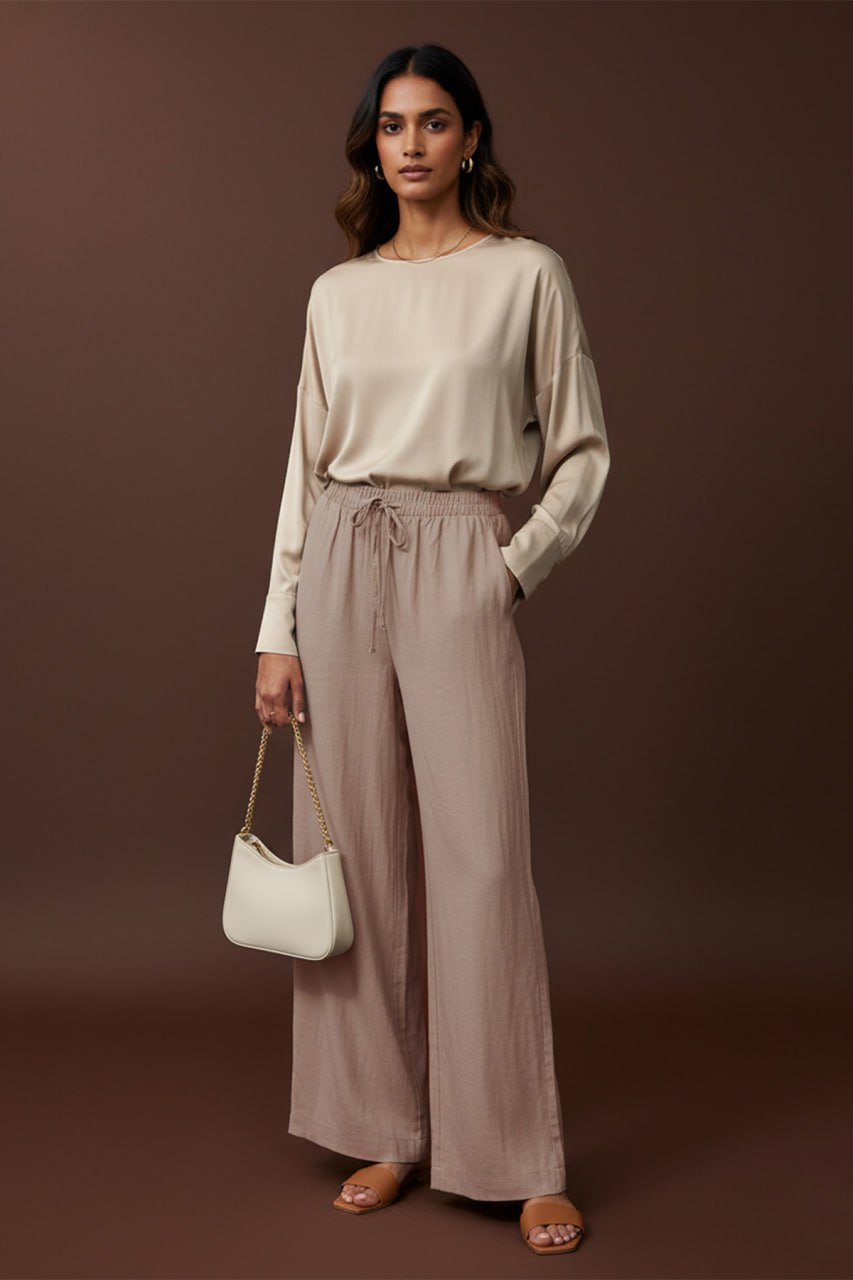 High-Waisted Wide Leg Drawstring Pants - Relaxed Fit