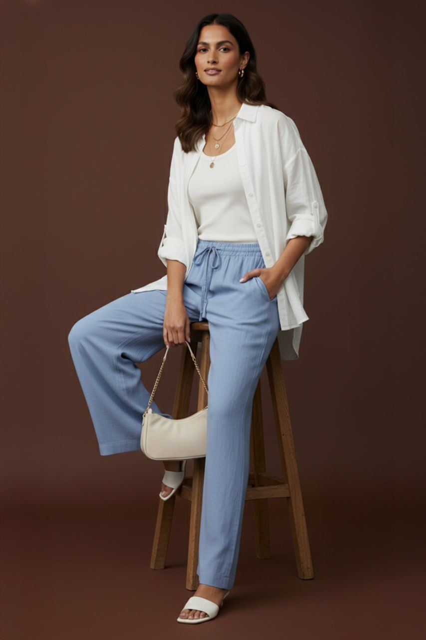 High-Waisted Wide Leg Drawstring Pants - Relaxed Fit
