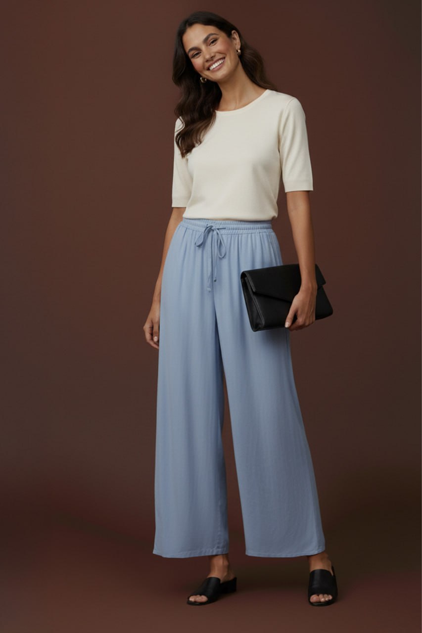 High-Waisted Wide Leg Drawstring Pants - Relaxed Fit