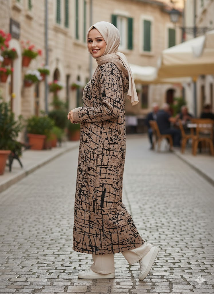 Abstract Splash Hooded Cardigan