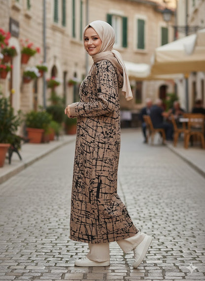 Abstract Splash Hooded Cardigan