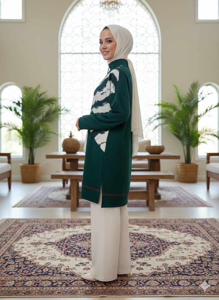 Emerald Abstract Zip Tunic