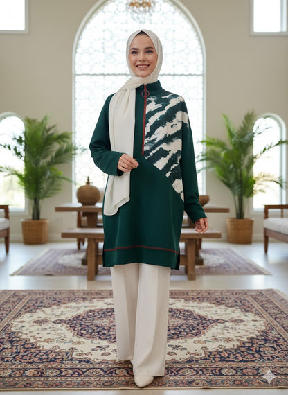 Emerald Abstract Zip Tunic