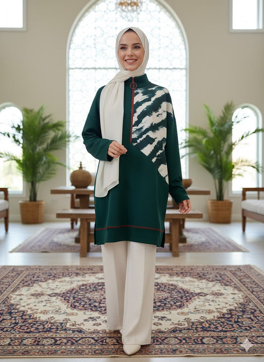 Emerald Abstract Zip Tunic